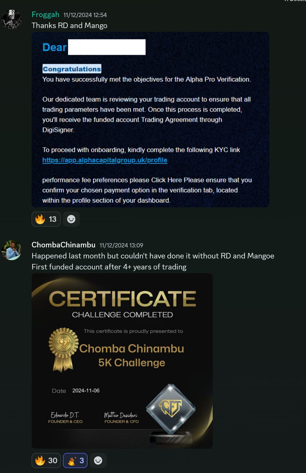 Member result posted in the Discord
