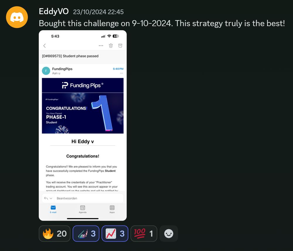 Member result posted in the Discord