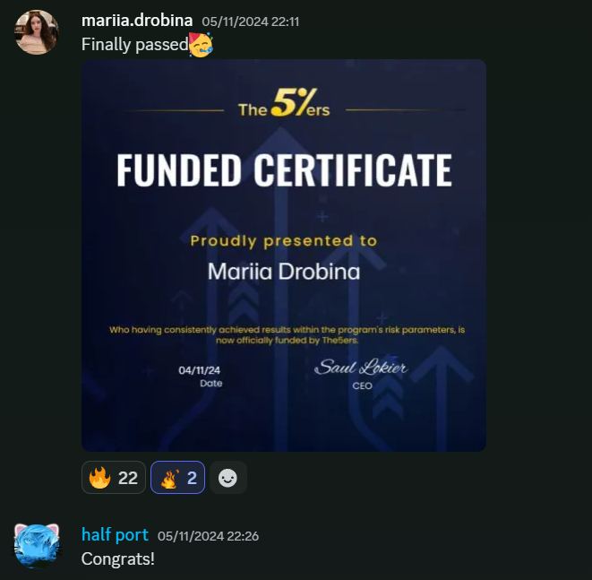 Member result posted in the Discord