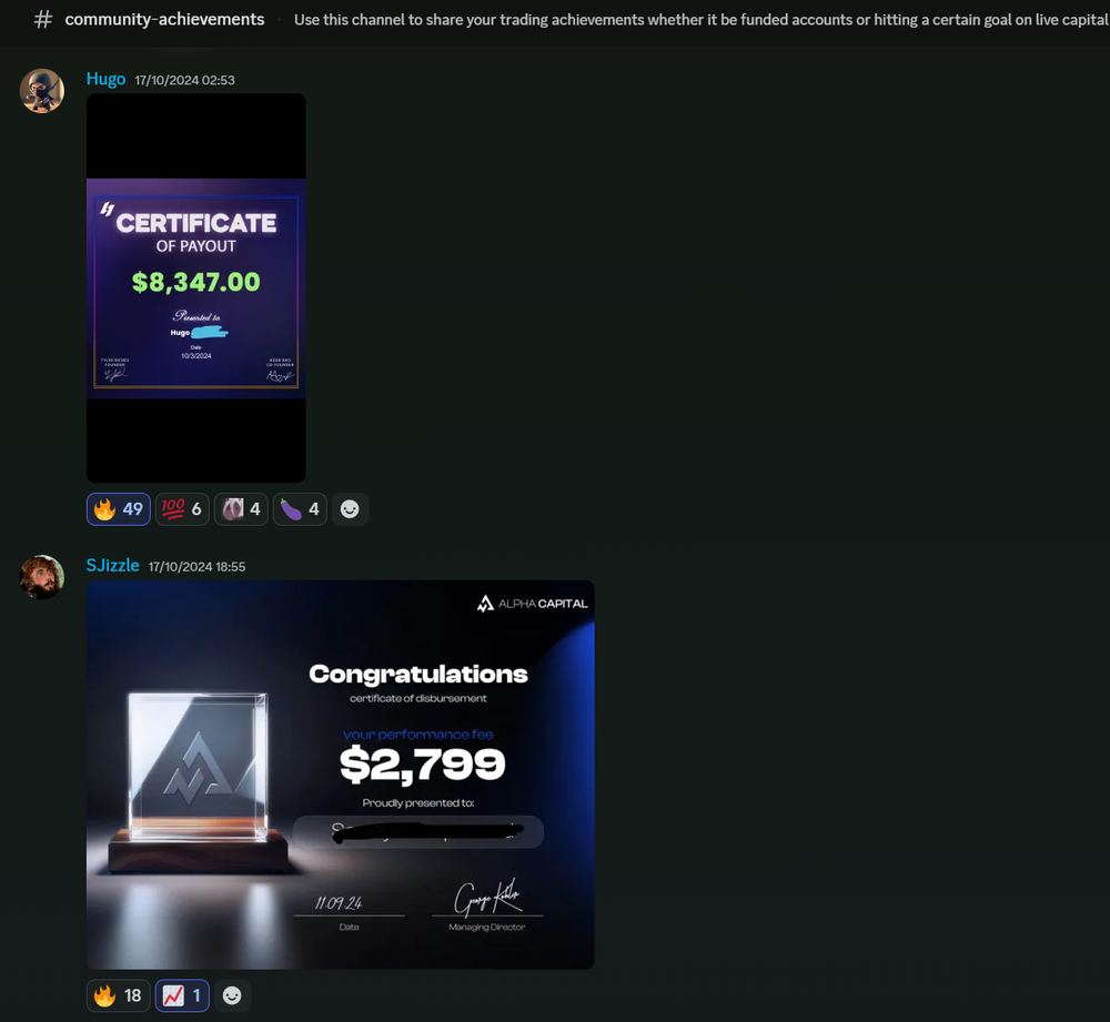 Member result posted in the Discord