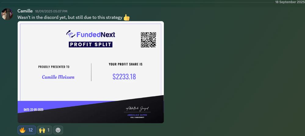 Member result posted in the Discord