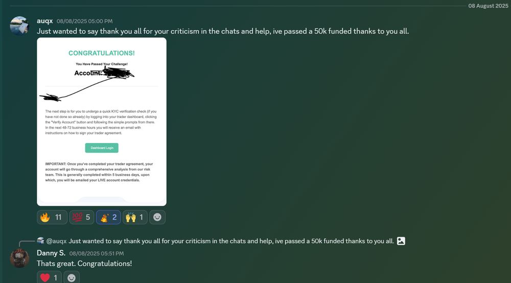 Member result posted in the Discord