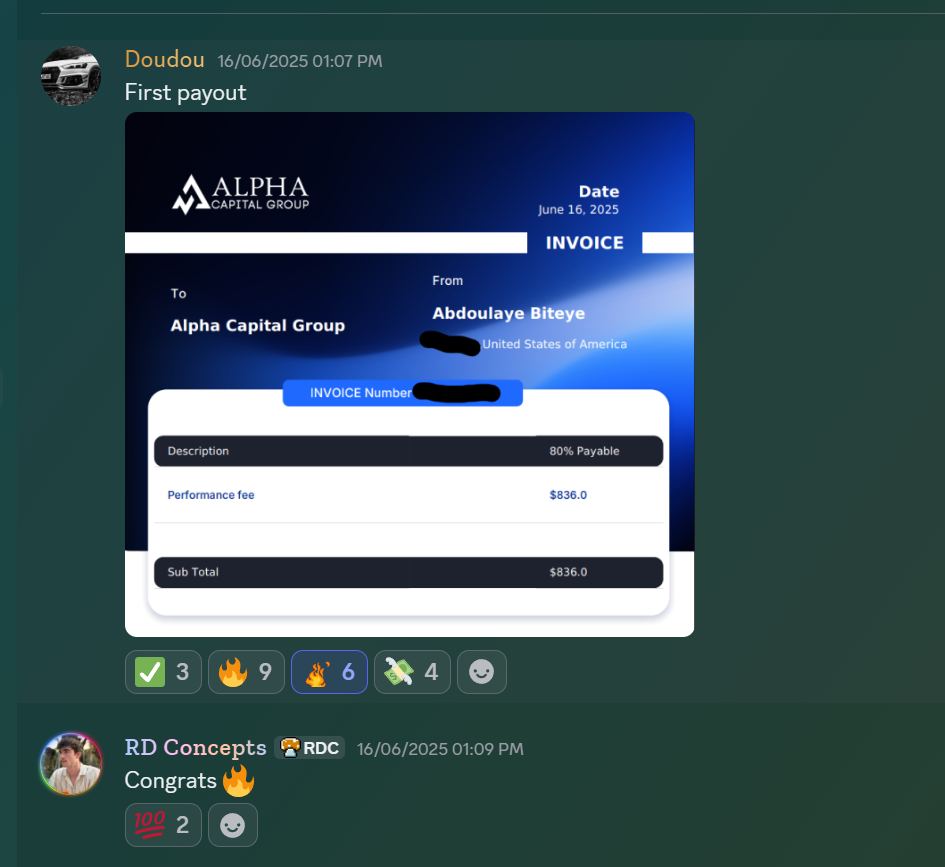 Member result posted in the Discord