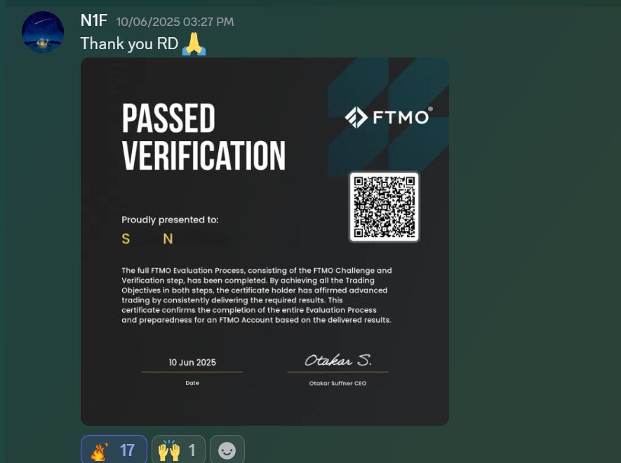 Member result posted in the Discord