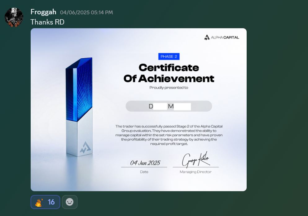 Member result posted in the Discord