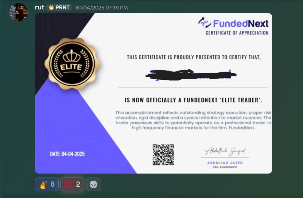 Member result posted in the Discord