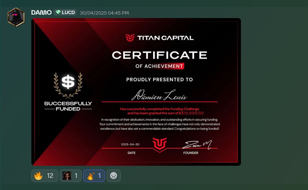 Member result posted in the Discord