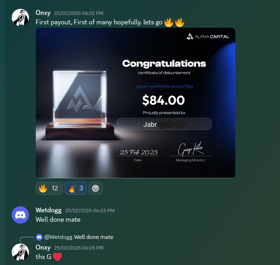 Member result posted in the Discord