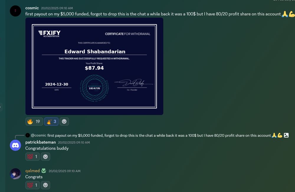Member result posted in the Discord