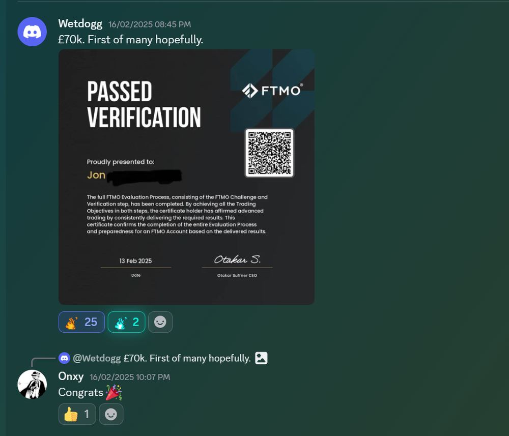 Member result posted in the Discord