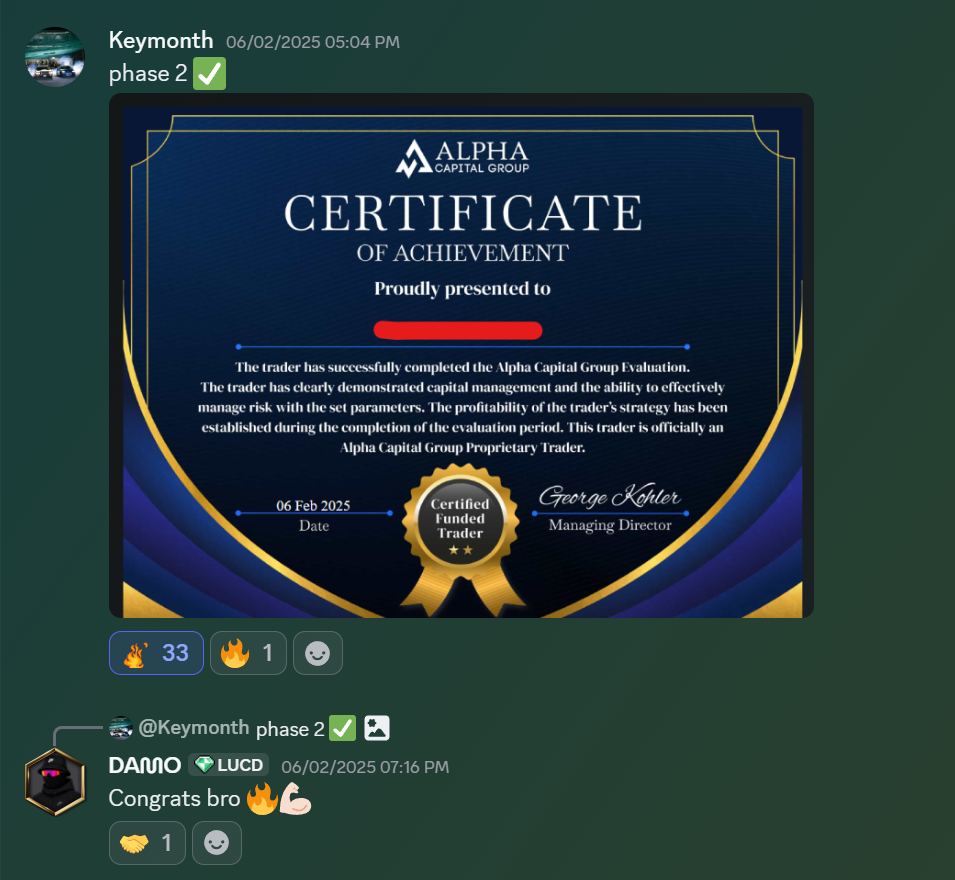 Member result posted in the Discord