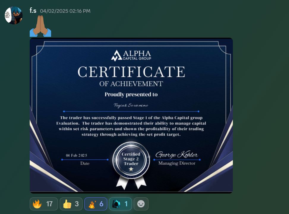 Member result posted in the Discord