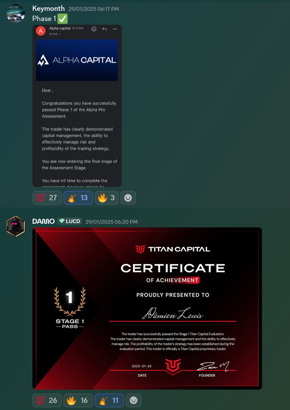 Member result posted in the Discord
