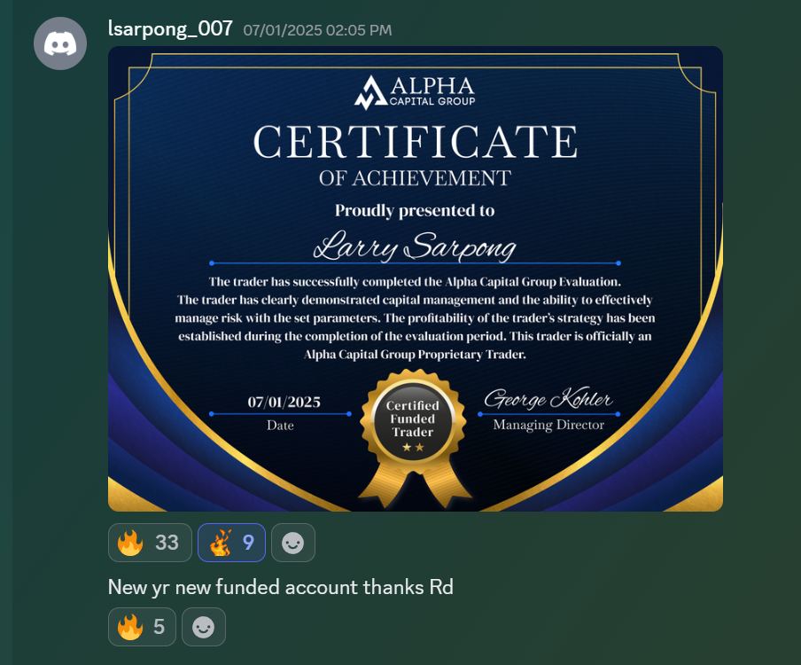 Member result posted in the Discord