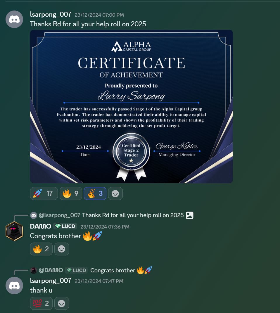 Member result posted in the Discord