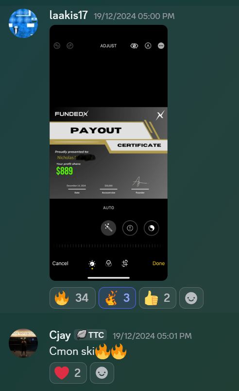 Member result posted in the Discord