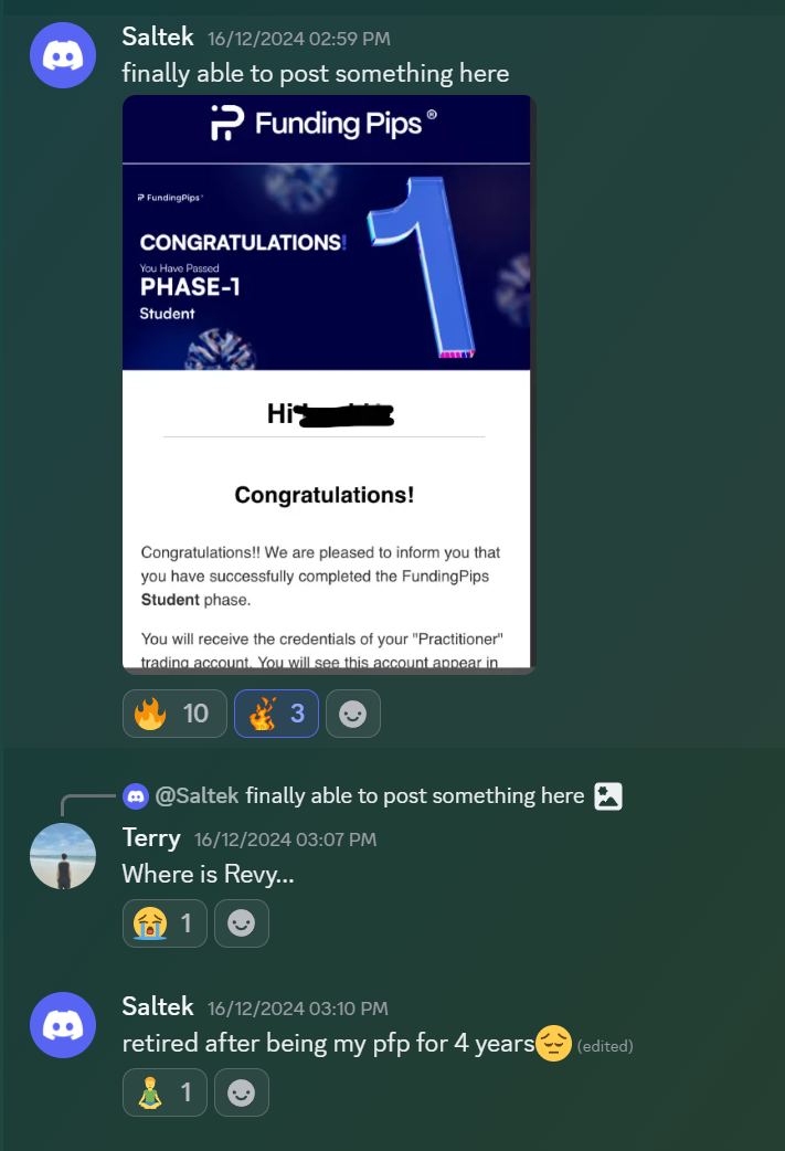 Member result posted in the Discord