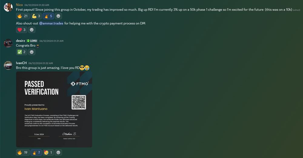 Member result posted in the Discord