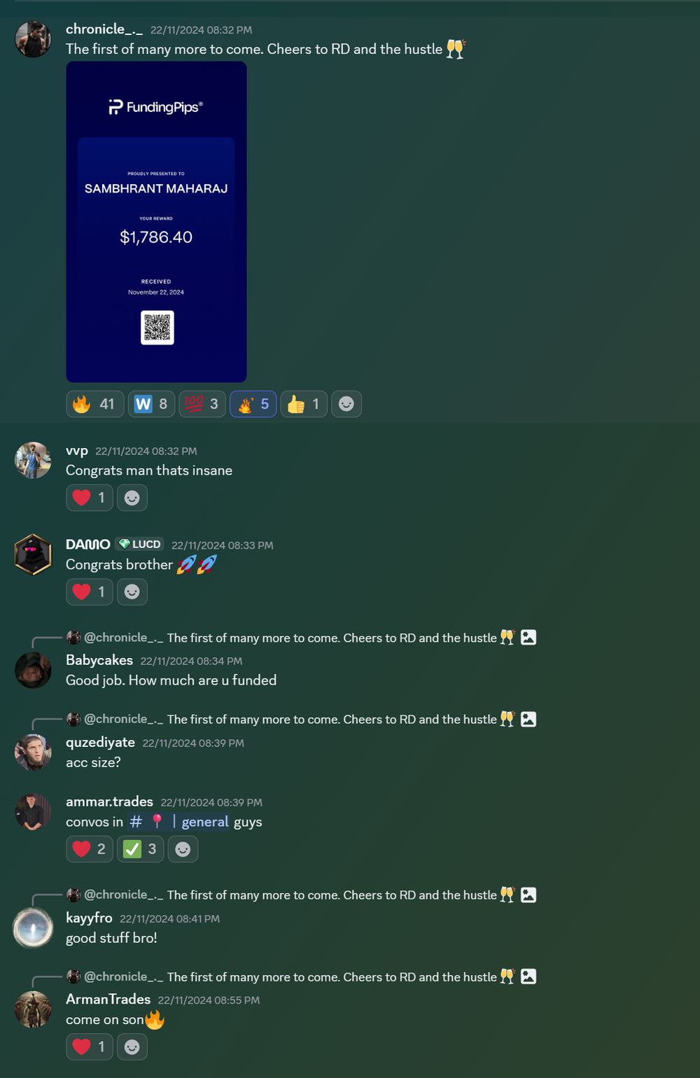 Member result posted in the Discord