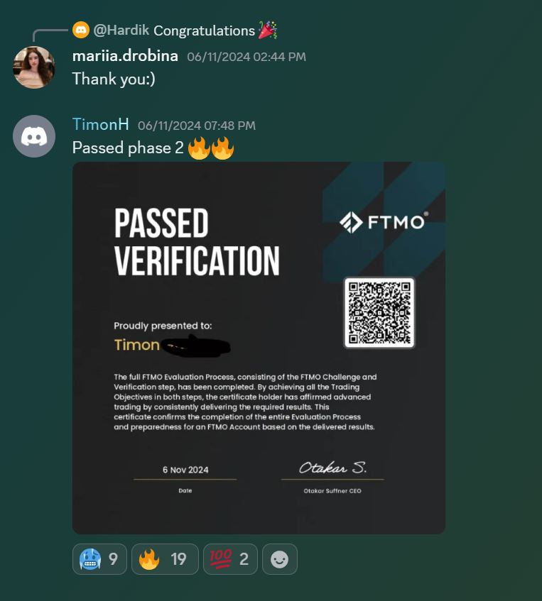 Member result posted in the Discord