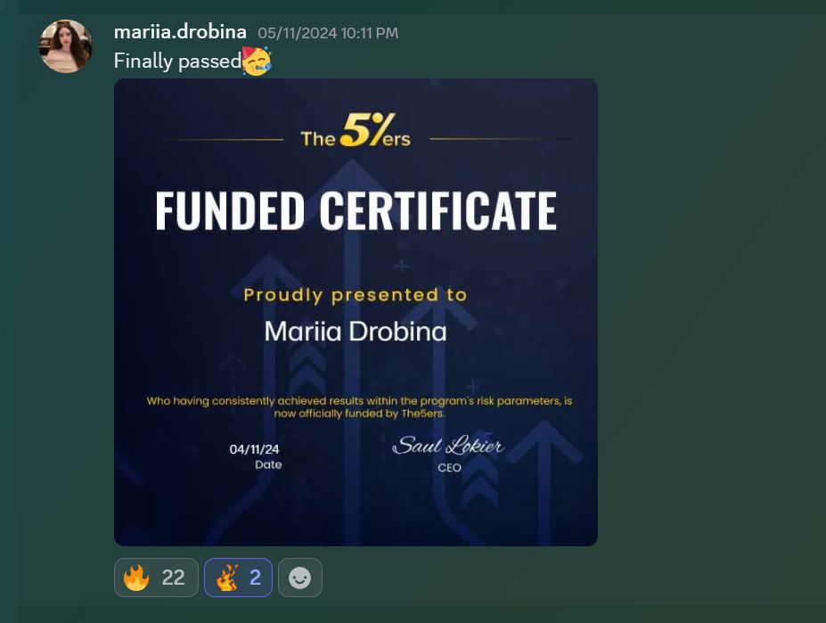 Member result posted in the Discord