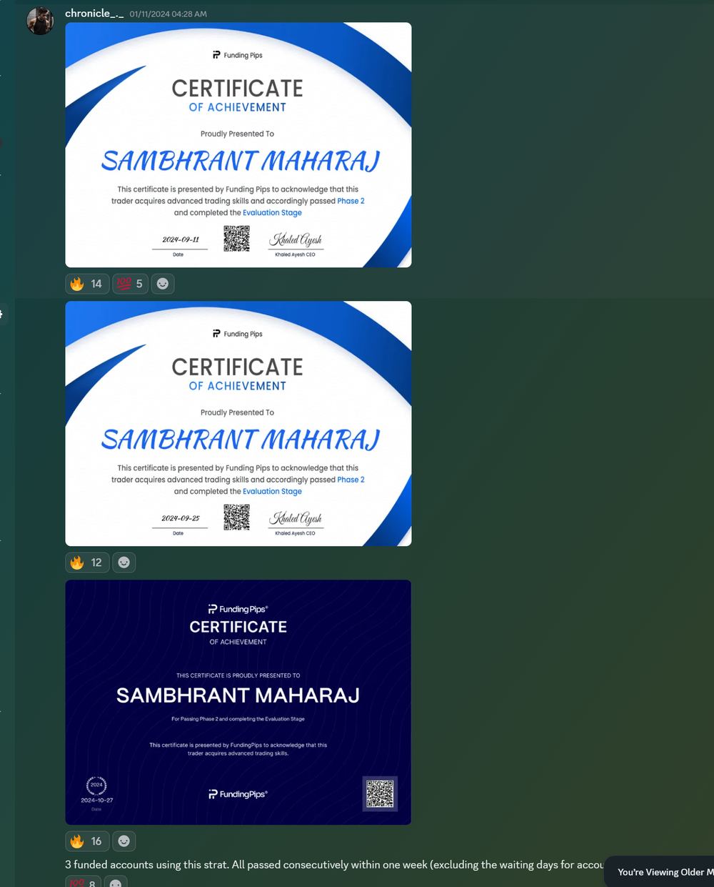 Member result posted in the Discord