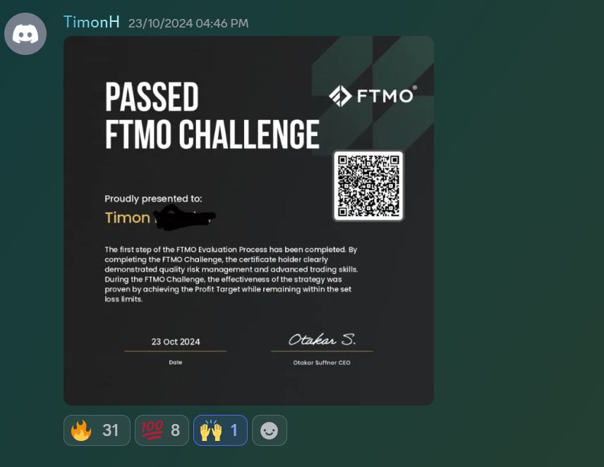 Member result posted in the Discord